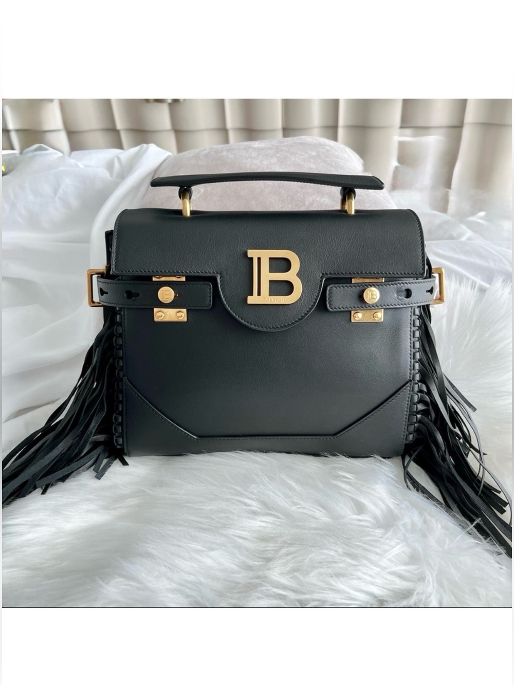 Balmain B-Buzz 23 Smooth Leather Fringe Bag